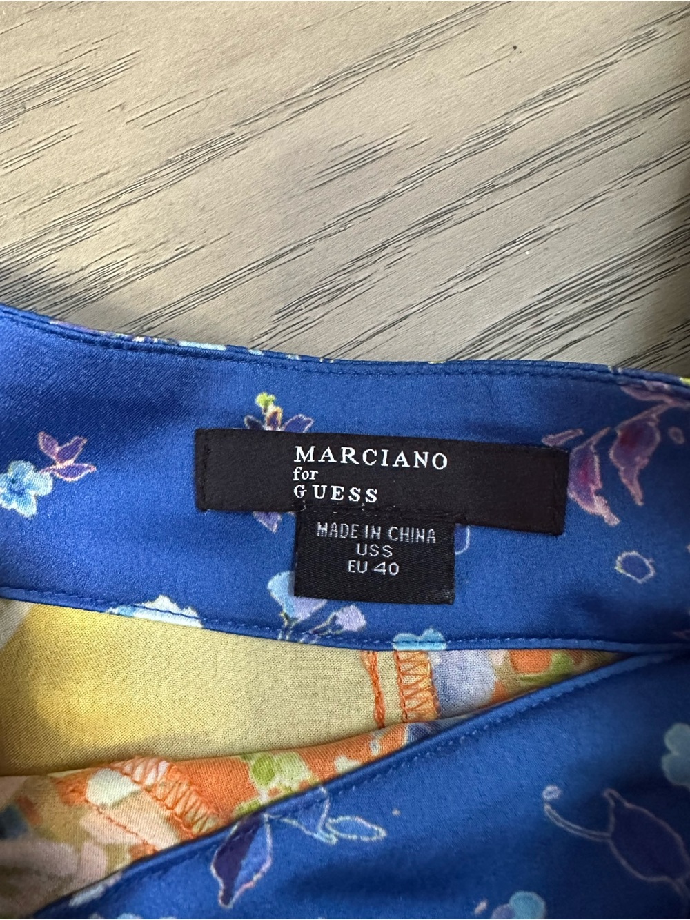 Marciano for GUESS Blue Floral Slip Dress with Yellow & Orange Accents